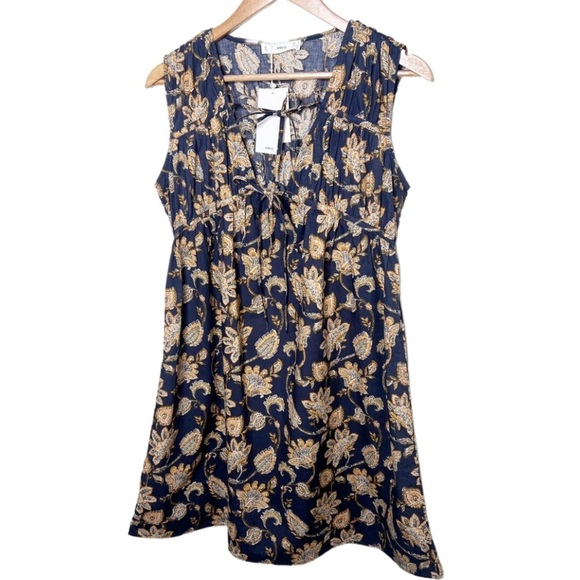 New with Tag MNG Mango Womens Navy Floral Orange Tie Front Sleeveless Mini Dress - Picture 1 of 16
